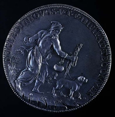 Rub medailonu zobrazující Michelangelo Buonarroti (1475-1564), 1561 (stříbrný) (viz 98877 pro líc) od Leone Leoni