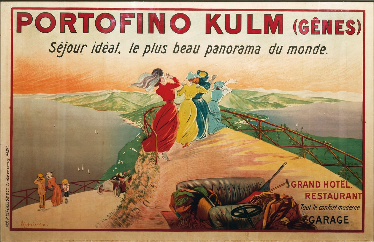Reklama na hotel Portofino, Portofino Kulm, ilustrace Leonetto Cappiello, plakát od Leonetto Cappiello