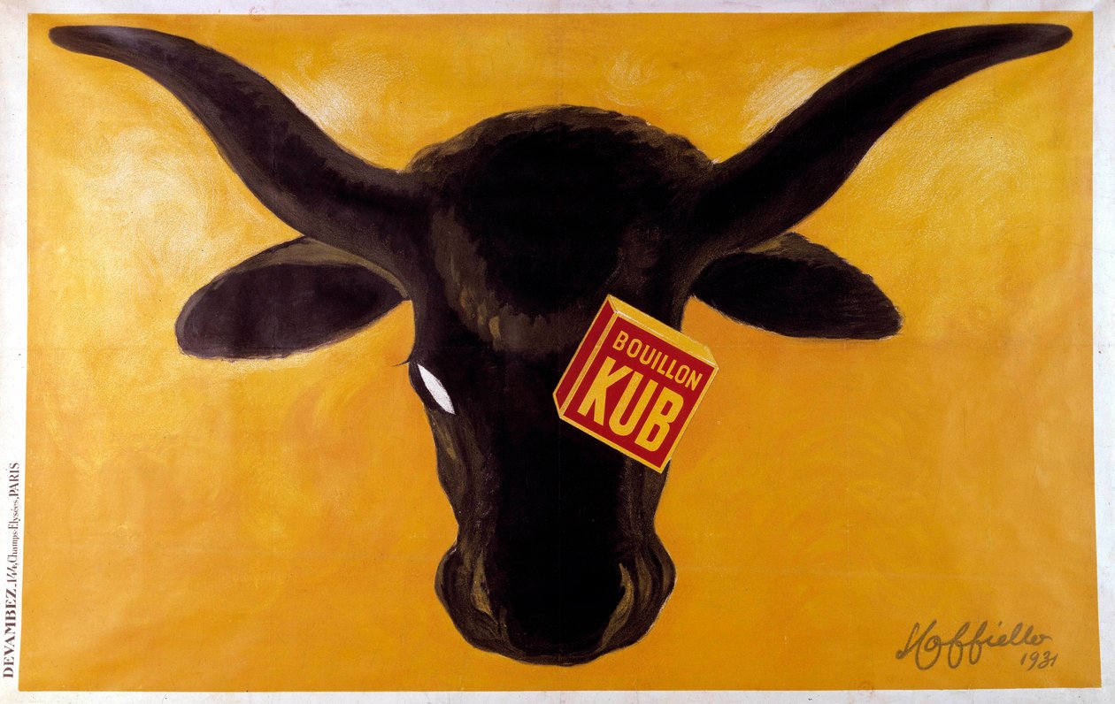 Reklamní plakát na vývar Kub s hovězí hlavou. 1931. Ilustrace Leonetto Cappiello (1875-1942) Paříž, dekorativní umění od Leonetto Cappiello