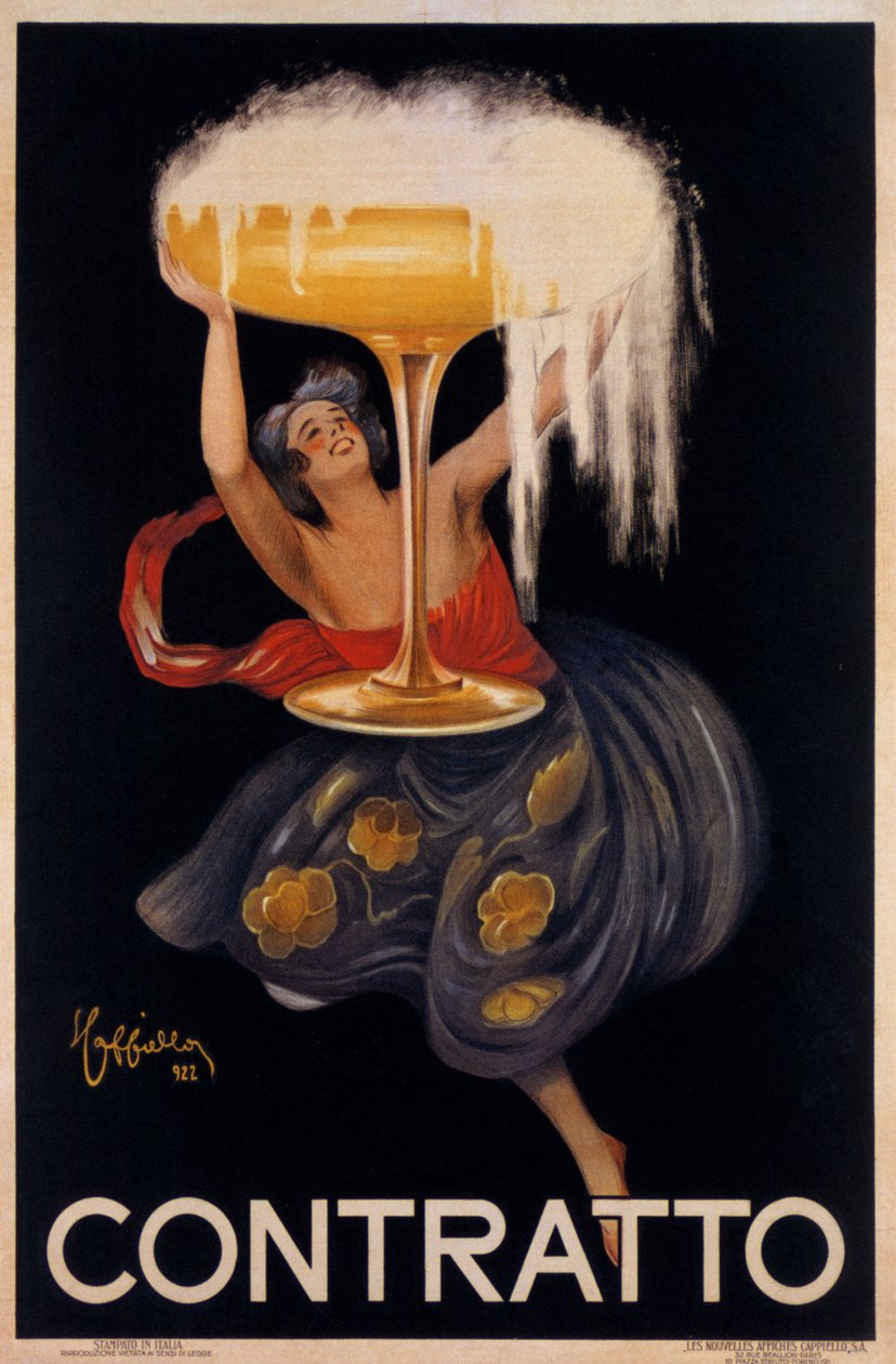 Reklamní plakát na sekt "" Contratto "": malá víla, skřítek zvedající obrovský pohár. Ilustrace Leonetto Cappiello (1875-1942) 1922 od Leonetto Cappiello