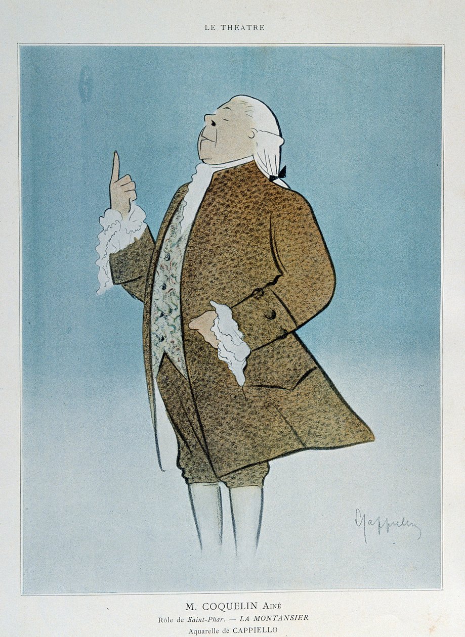 Komik Constant Poppy Groin (1841-1909) v roli Saint Phar v Rejaneově „La Montansier“ v roce 1904. Akvarel Leonetto Cappiello (1875-1942) Paříž. dekorativní umění od Leonetto Cappiello