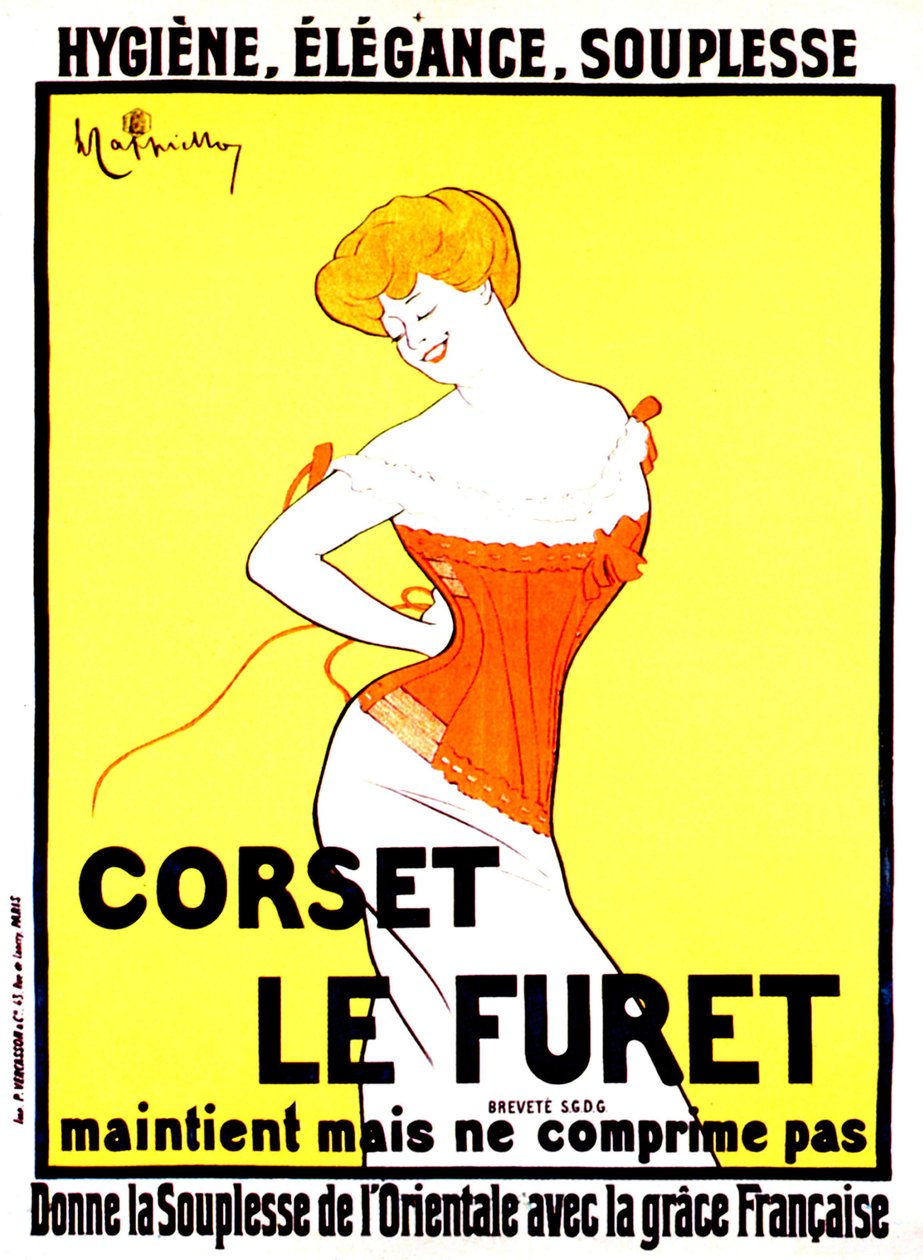Potisk korzetu od Leonetta Cappiella kolem roku 1901 od Leonetto Cappiello