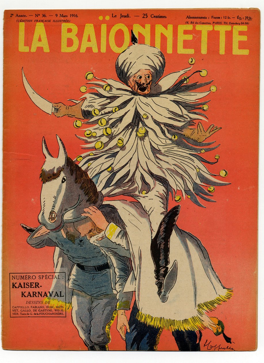 Obálka knihy "La Baionnette", satirická v barvách od Leonetto Cappiello
