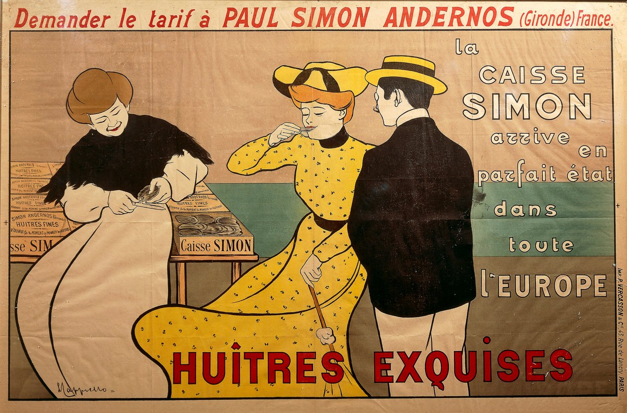 Plakát "Huitres exquises" (vynikající ústřice) pro obchodníka s ústřicemi Paula Simona od Leonetto Cappiello