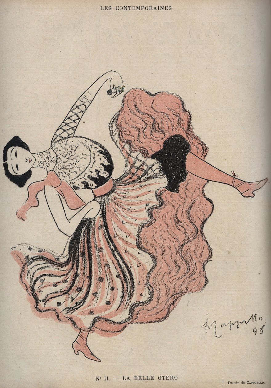 Portrét Caroline (La Belle) Otero (1868-1965), španělské tanečnice a kurtizány - kresba Leonetta Cappiella (1875-1942) v „The Rire““ z roku 1898 od Leonetto Cappiello