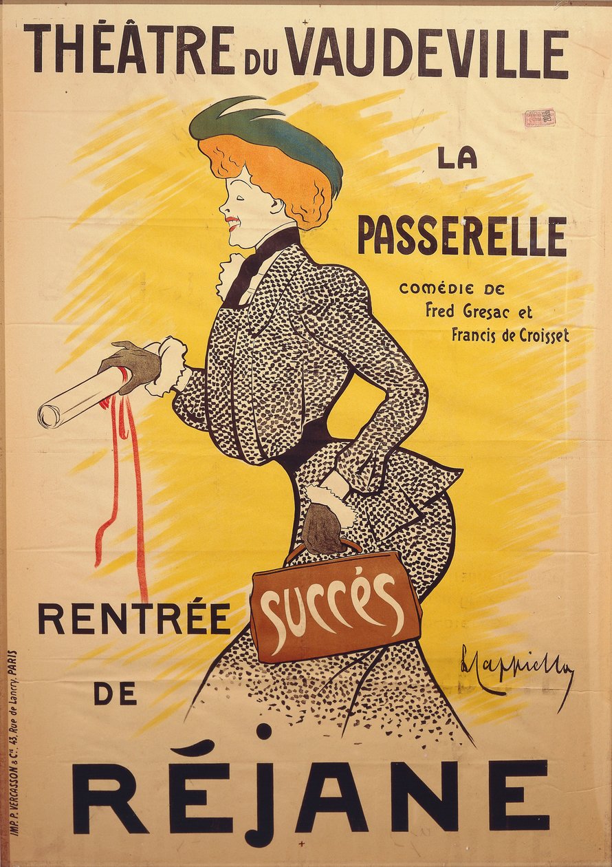 Plakát ke komedii "La passerelle" od Francise de Croisset (1877-1937) a Freda De Gresaca (1879-1943) v Theater du Vaudeville s Rejane od Leonetto Cappiello