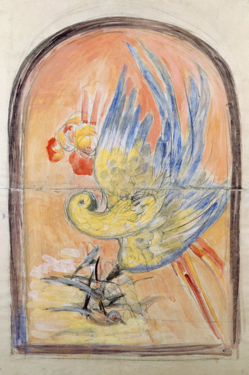 Přípravná kresba pro opěradlo židle ve stylu Art Deco pro salon Le Perroquet, kvaš od Leonetta Cappiella (1875-1942), Itálie, 20. století od Leonetto Cappiello