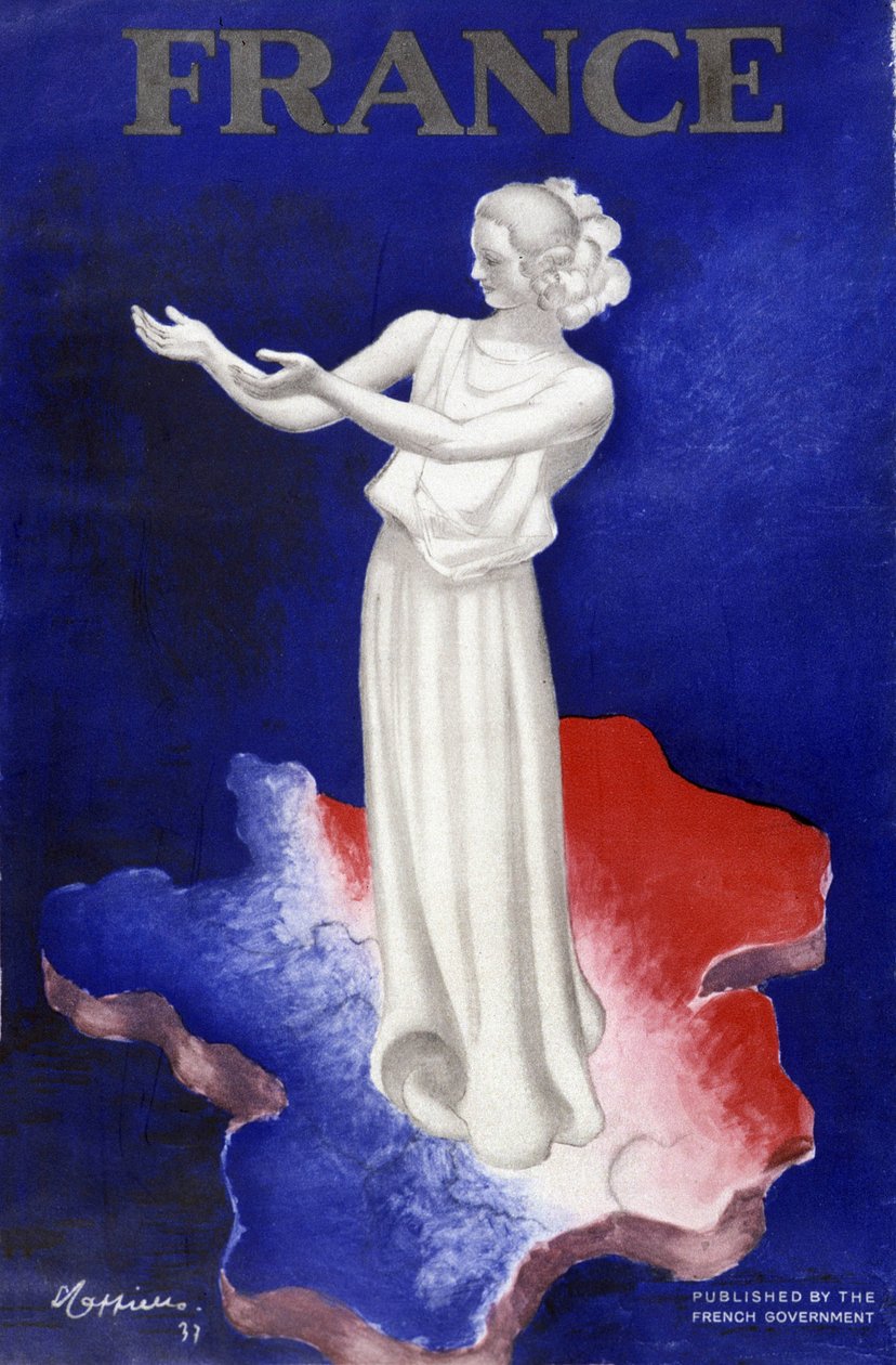 Žena představující Francii - plakát v modro-bílo-červených barvách od Leonetto Cappiello