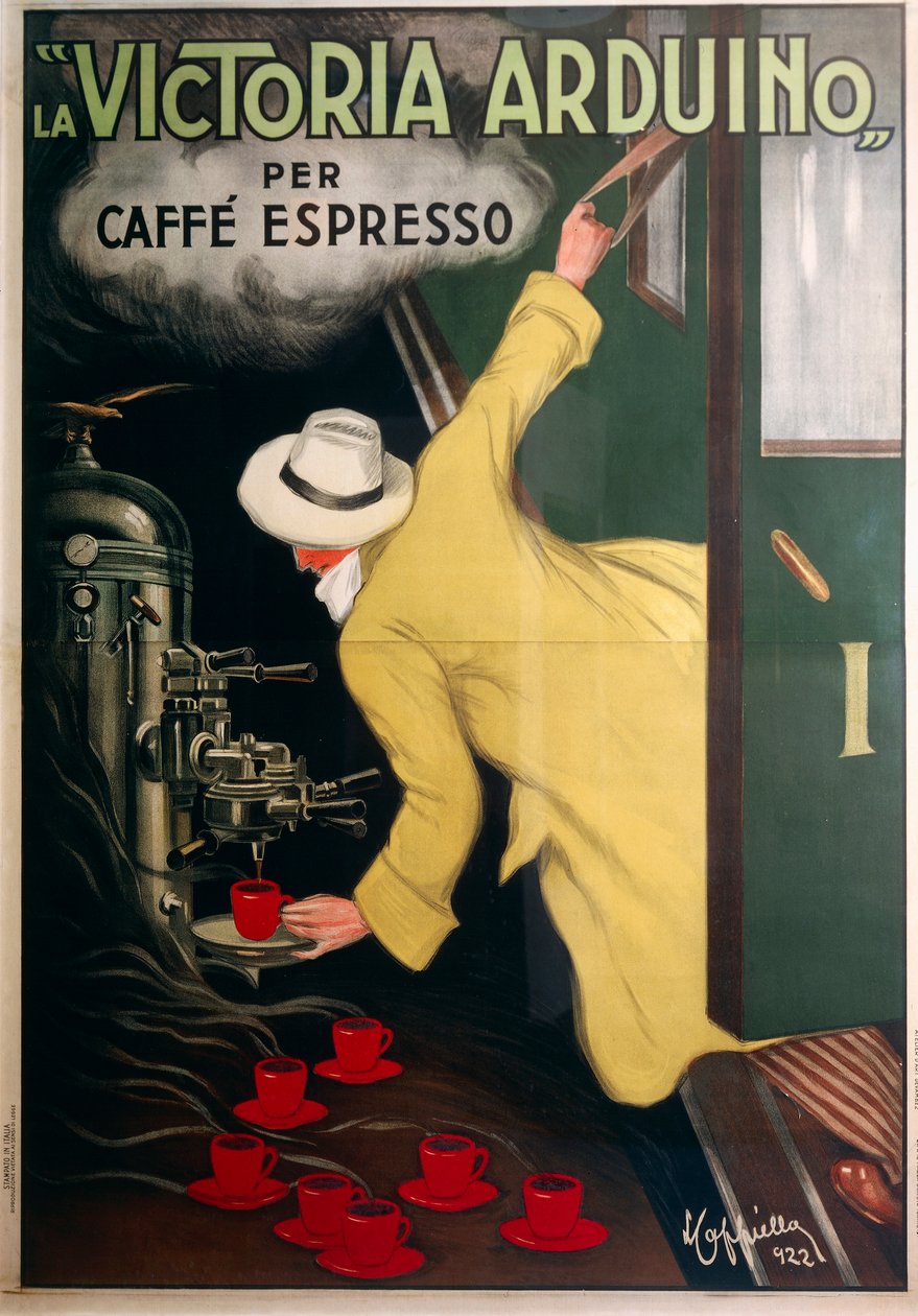 reklama na espresso kávovar Victoria Arduino od Leonetto Cappiello