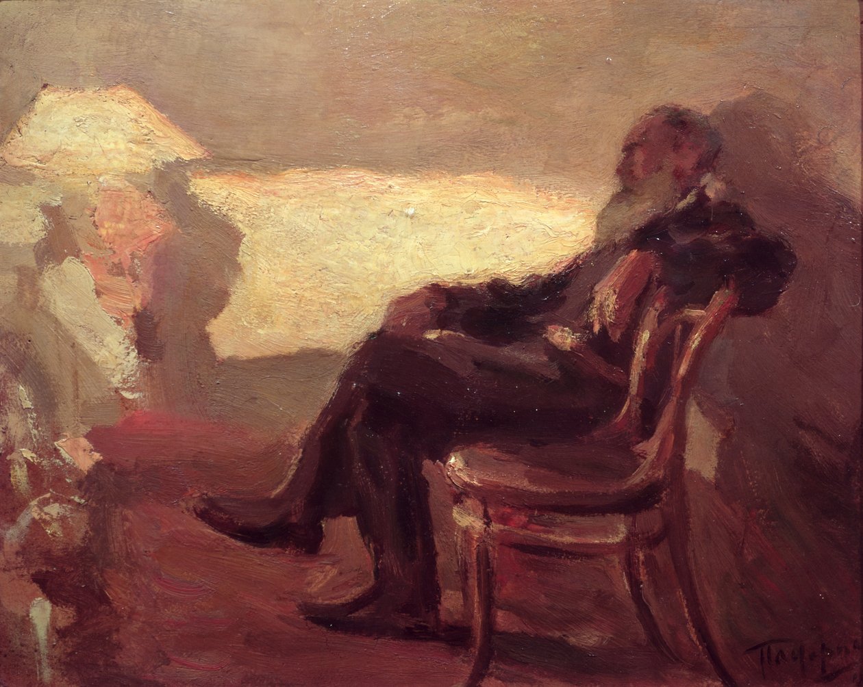 Lev Nikolajevič Tolstoj (1828-1910) 1901 (olej na kartě) od Leonid Osipovic Pasternak