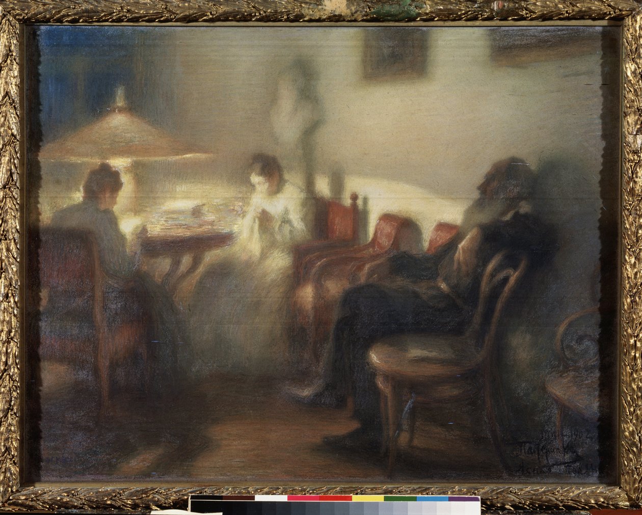 Spisovatel Leon Tolstoy (1828-1910) se svou rodinou v Yasnaya Polyana (Autor Leo Tolstoy s rodinou v Yasnaya Polyana). Dílo Leonida Osipoviče Pasternaka (1862-1945), pastel na papíře od Leonid Osipovic Pasternak
