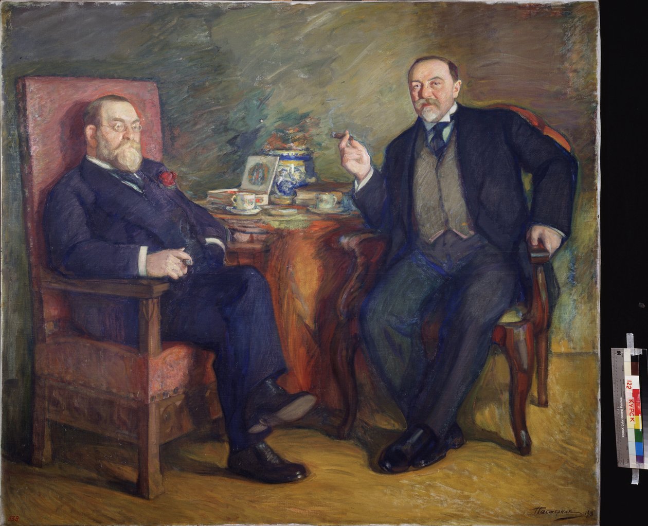 Čas na čaj. Portréty sběratelů Ossipa Cetlina a Davida Wyssotskiho. Obraz Leonida Osipoviče Pasternaka (1862-1945), tempera na plátně od Leonid Osipovic Pasternak