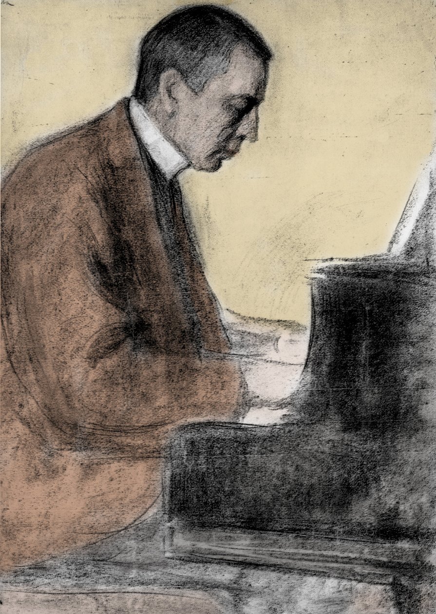 Portrét Sergeje (Sergeje) Rachmaninova (Serge Rachmaninov nebo Rachmaninov) (1873 - 1943), ruský skladatel a pianista. kresba Leonida O. Pasternaka (1862-1945). od Leonid Osipovic Pasternak