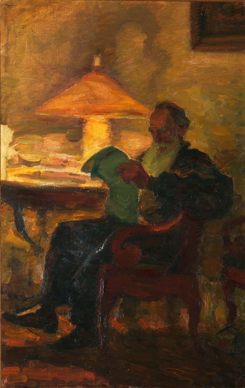 Lev Tolstoj s novinami“, 1901. od Leonid Osipovich Pasternak