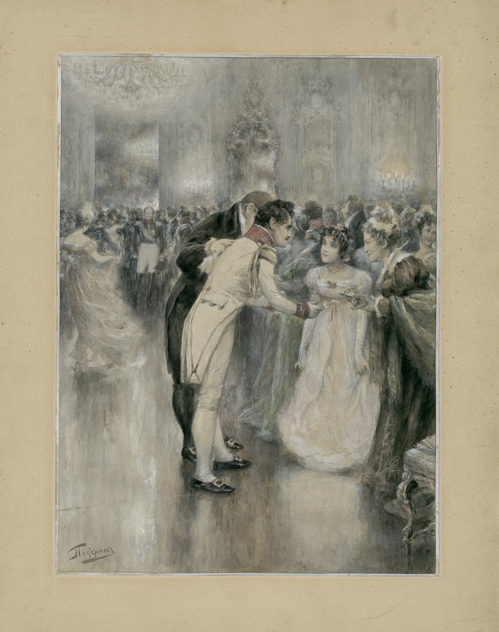 Natasha na svém prvním plese. Ilustrace k románu Válka a mír od Lva Tolstého, 1893. od Leonid Osipovich Pasternak