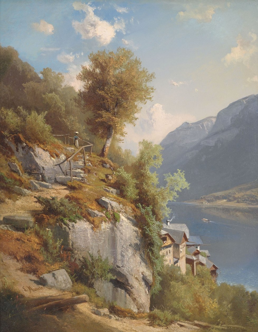 Letní krajina s výhledem na jezero Hallstatt od Leopold Munsch