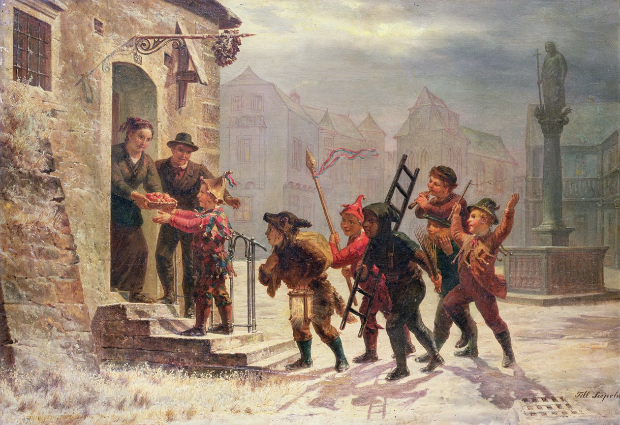 Děti sbírají ovoce u dveří od Leopold Till
