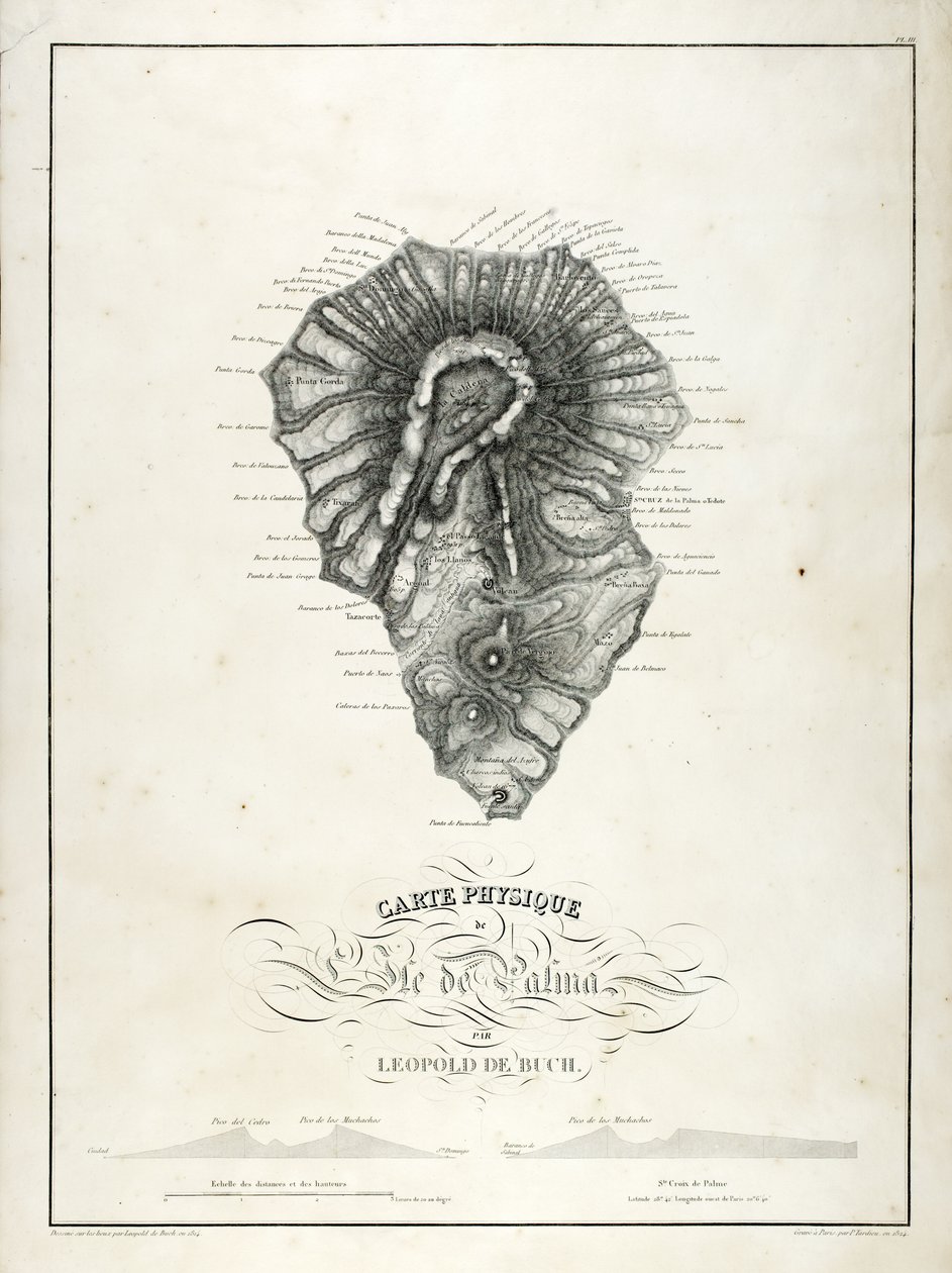 Fyzická mapa La Palma, 1814 od Leopold de Buch