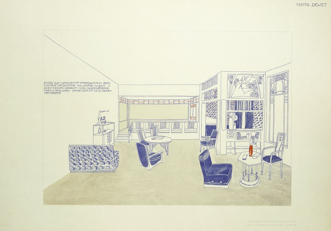 Design for a Room, c.1901 (barevné lito) od Leopold (after) Bauer