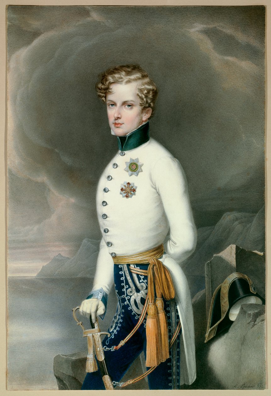 Římský král a princ z Parmy Napoleon II., vévoda z Reichstadtu (1811-1832) syn císaře Napoleona I. (1769-1821) v uniformě jako podplukovník pluku Gustave Prince z Wasa Rytina Leopold Bucher (1797-1858) 1832 Ztlumit. 0,33x0,22 m Malmais od Leopold Bucher