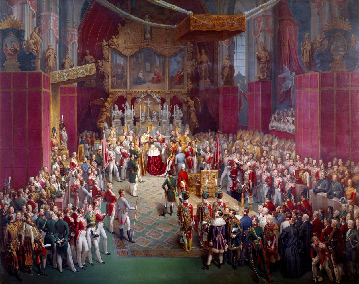 Korunovace rakouského císaře Ferdinanda I. (1793-1875), též českého krále pod jménem Ferdinand V. v Cathedrale Saint Guy of Prague Obraz Leopolda Buchera (1797- po 1858) 1836 Praha, Národní galerie - císař Ferdinand I. z Aus od Leopold Bucher