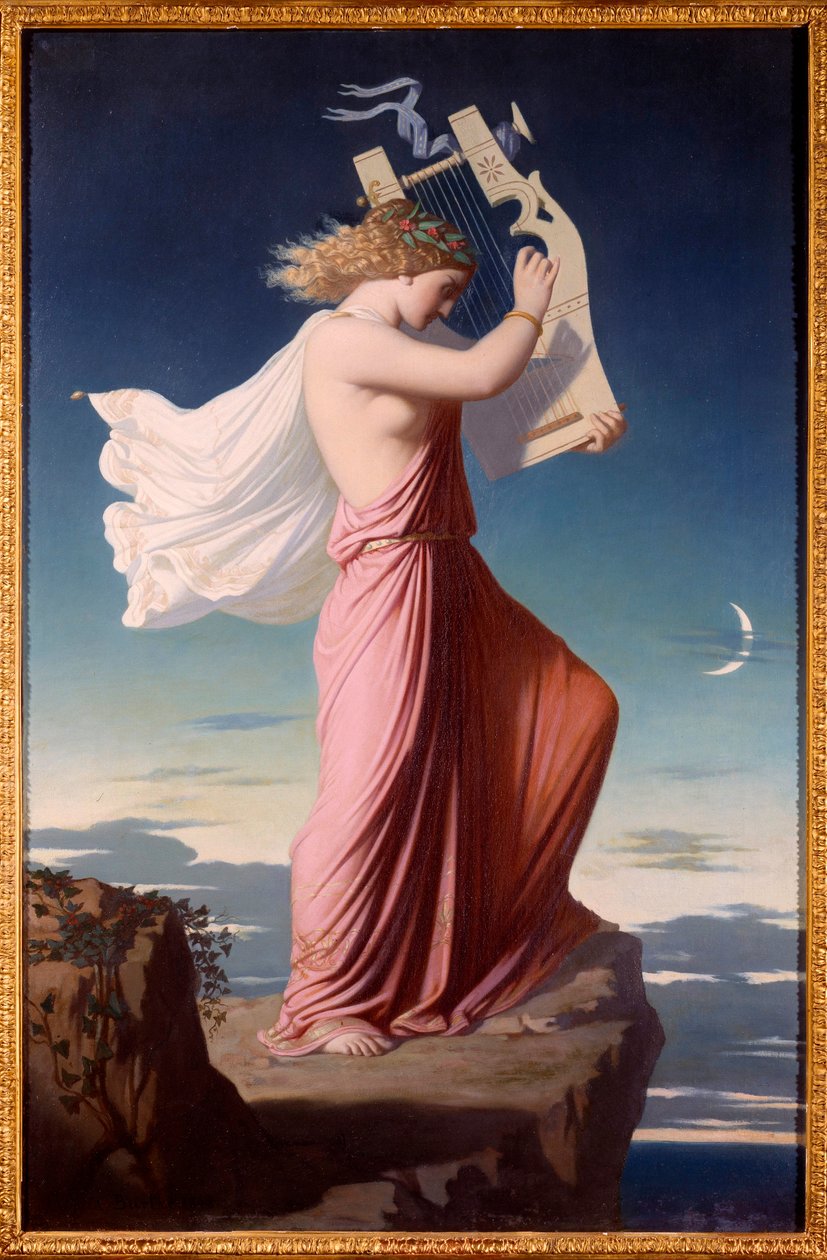 Portrét řeckého básníka Sapho (Sappho) hrajícího na lyru Obraz Leopolda Burtha (1823-1860) 1849 Ne. 1,06x0,69 m Carcassonne, Musee des Beaux Arts od Leopold Burthe