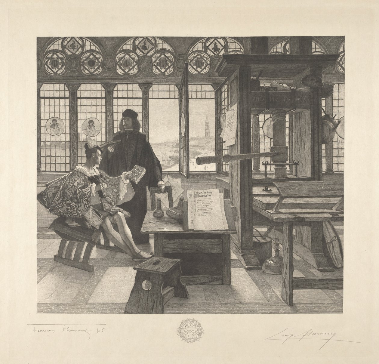 Grolier s tiskárnou Aldus Manutius od Leopold Flameng