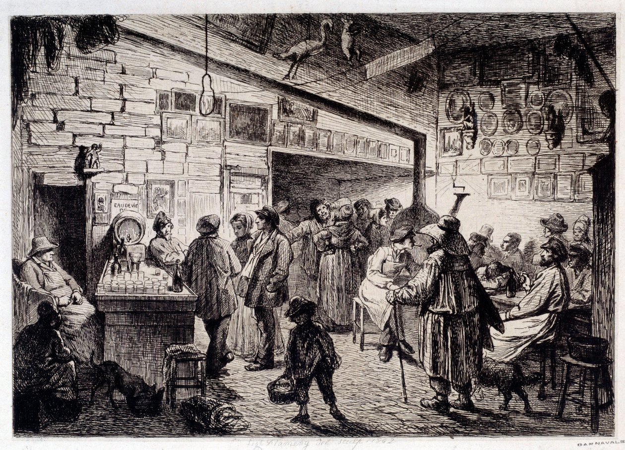 Vnitřní pohled na kabaret White Rabbit” zbořený v roce 1860”” Rytina Leopold Flameng (1831-1911) 1863 Paříž, Musee Carnavalet od Leopold Flameng