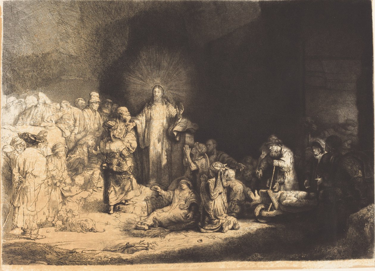 Kristus káže (Sto guldenový výtisk) od Leopold Flameng after Rembrandt van Rijn