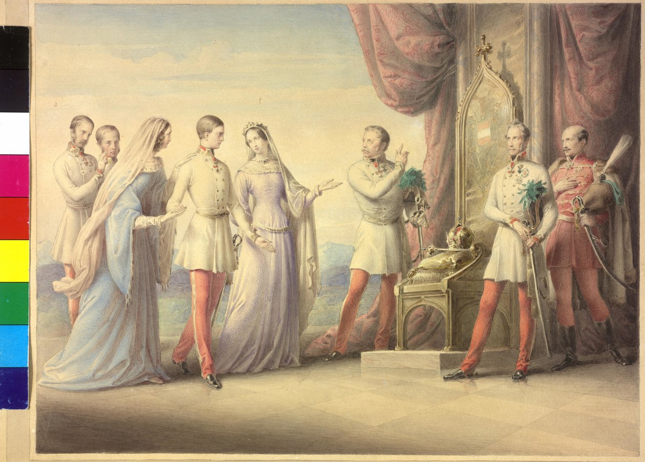 Císařovna Marie Anna a arcivévodkyně Žofie s císařem Františkem Josefem I. od Leopold Kupelwieser
