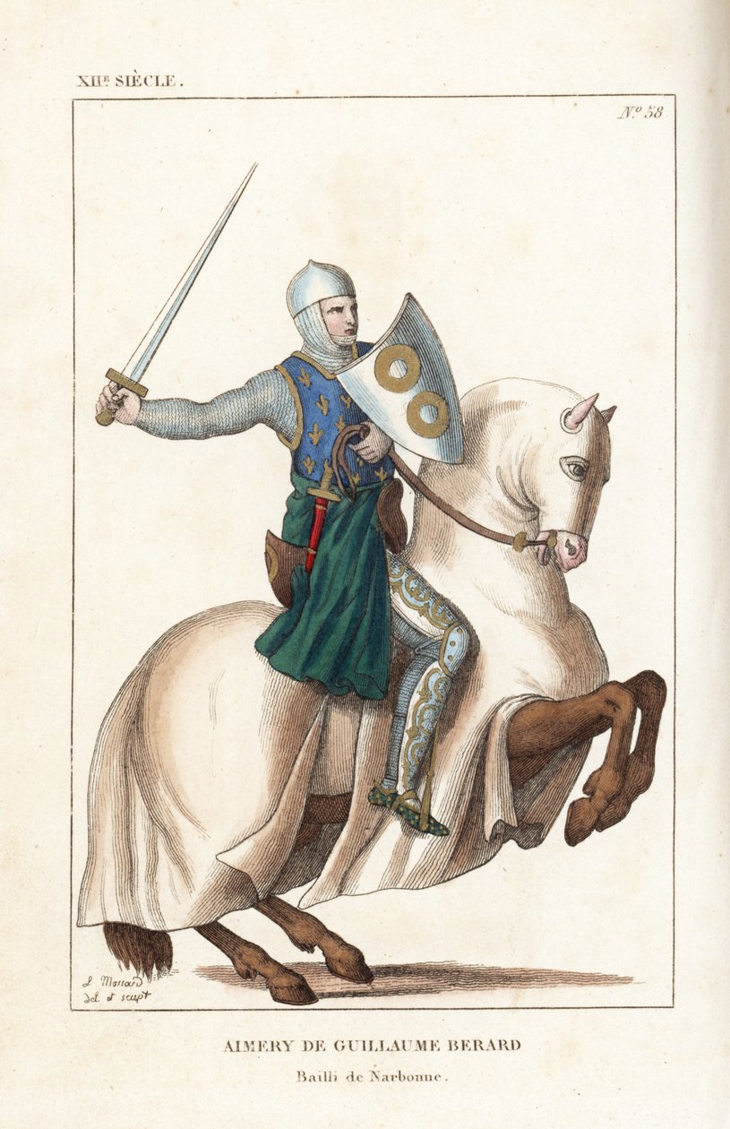 Aimery de Guillaume Berard , francouzský rytíř, kondotiér a velitel florentské armády v bitvě u Campaldina od Leopold Massard