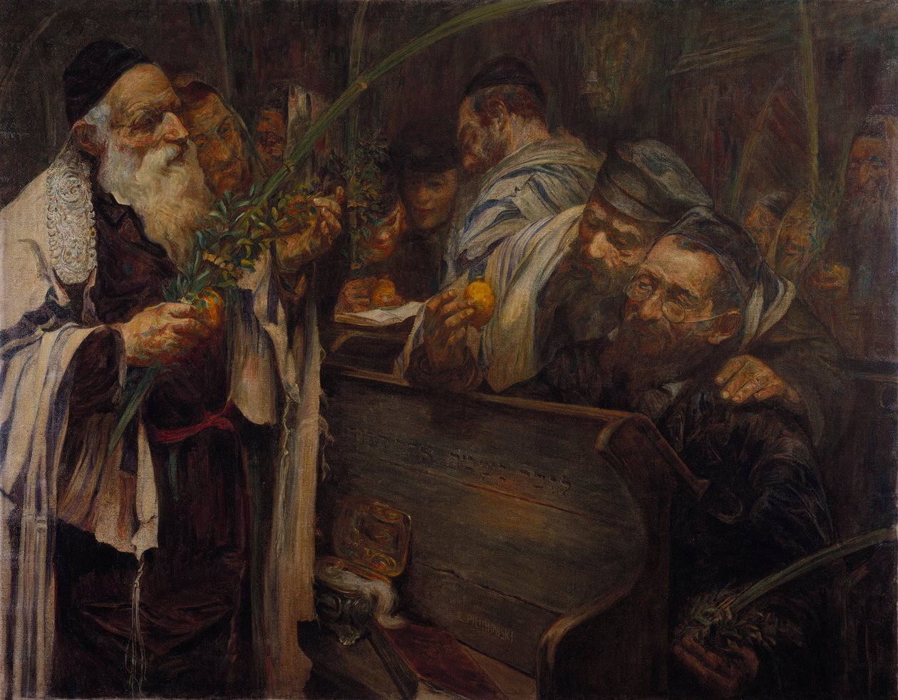 Sukot v synagoze (olej na plátně) od Leopold Pilichowski