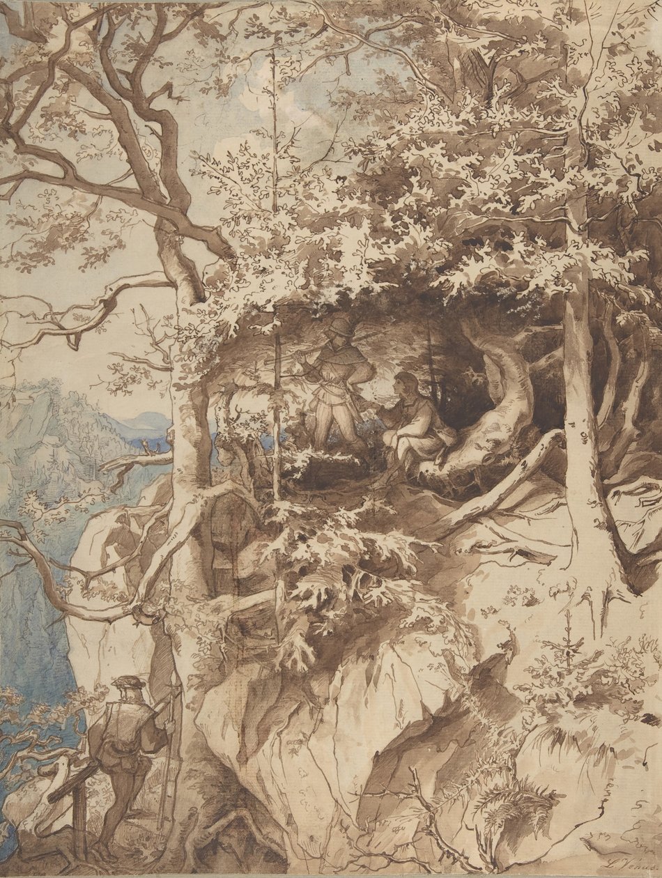 Lovci ve výhledu na horu, ca. 1870. od Leopold Venus