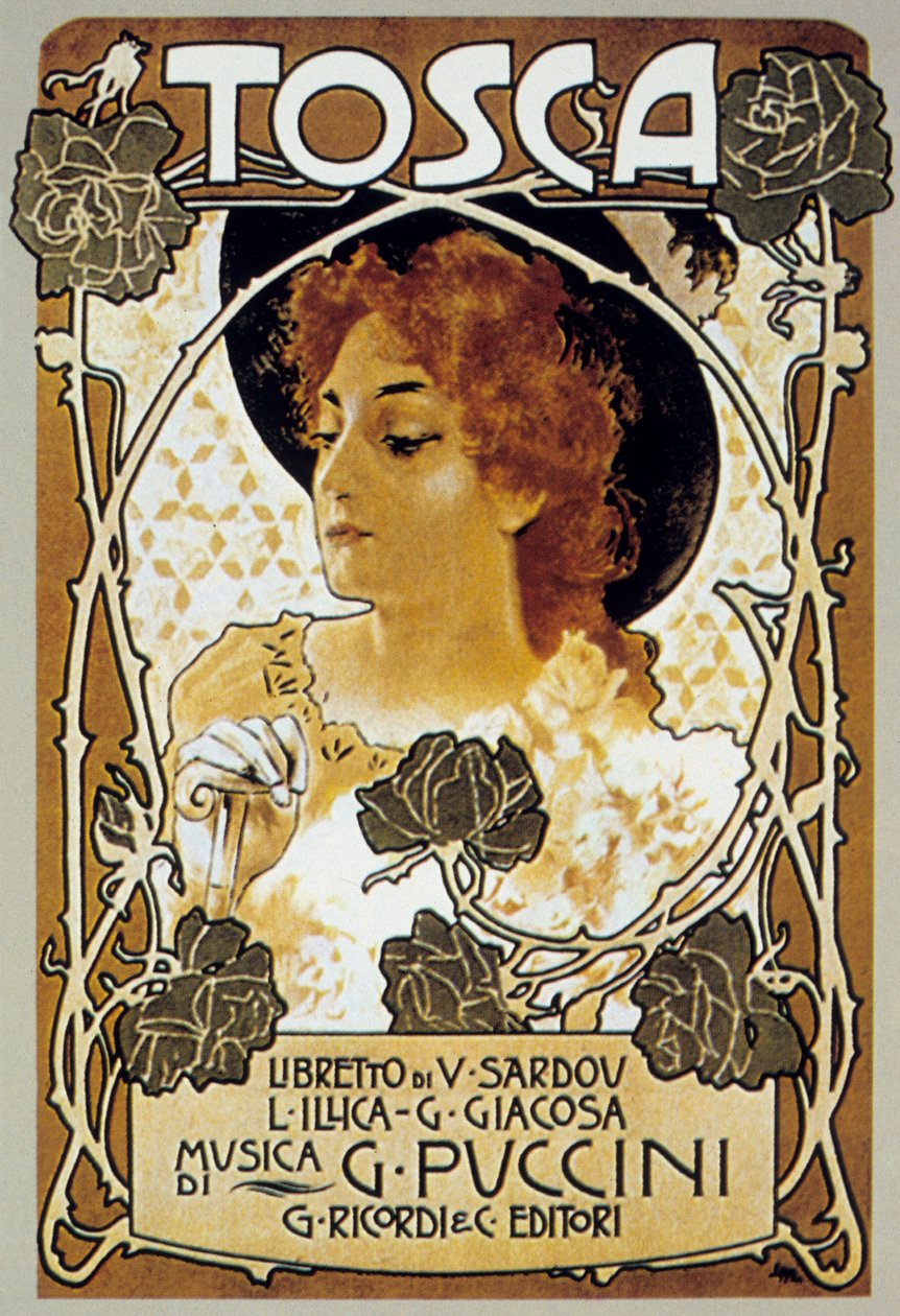 Obálka od Leopolda Metlicovitze partitury opery Tosca od Giacoma Pucciniho od Leopoldo Metlicovitz