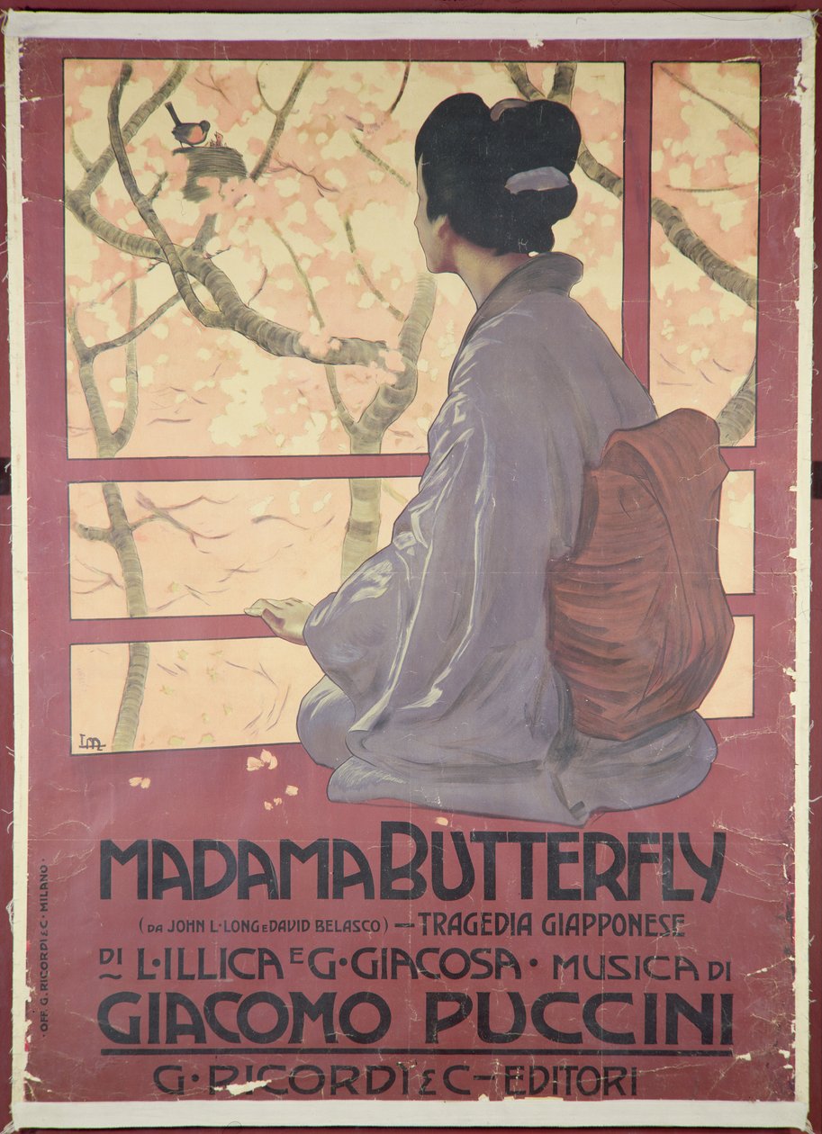 Frontispis notového zápisu k "Madame Butterfly" od Giacoma Pucciniho (1858-1924) (barevná litografie) (viz také 208559) od Leopoldo Metlicovitz