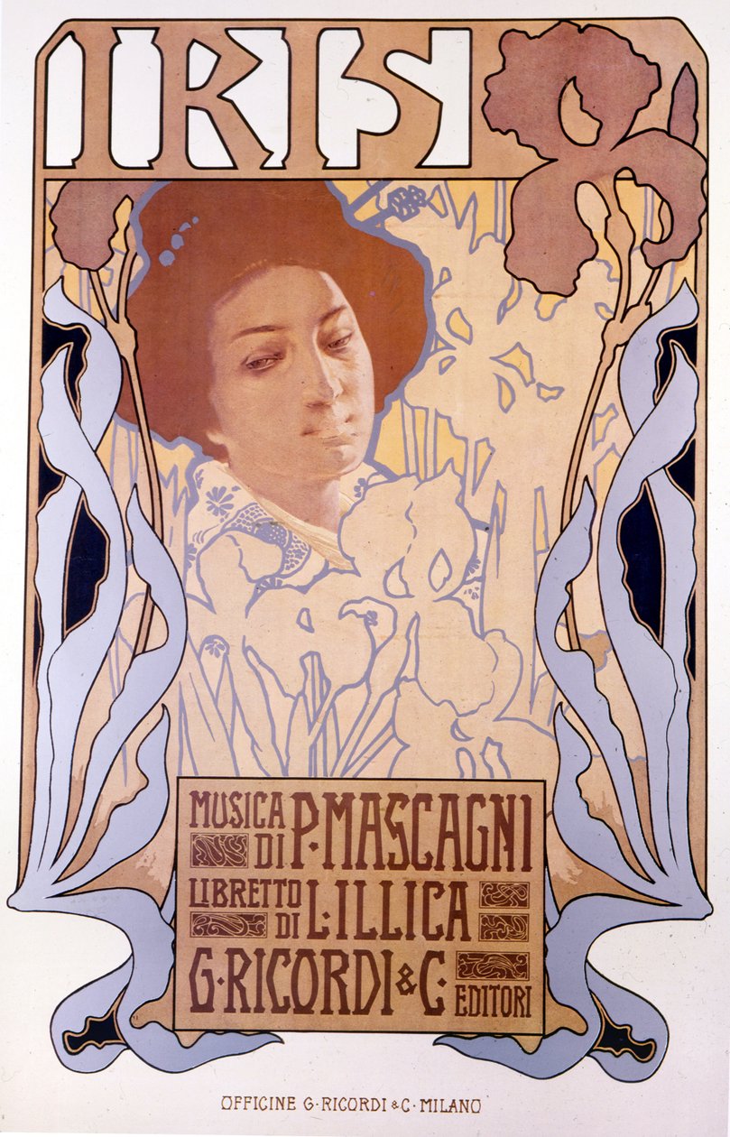 Iris složil Pietro Mascagni, plakát Leopoldo Metlicovitz, libreto Luigi Illica, 1898. od Leopoldo Metlicovitz