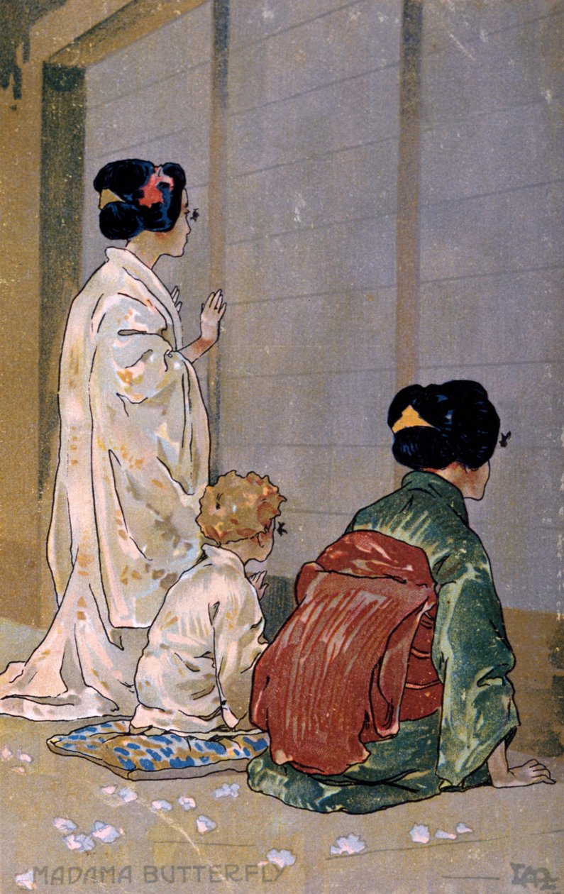 Pohlednice vytvořená pro premiéru "Madame Butterfly" v Brescii od Leopoldo Metlicovitz