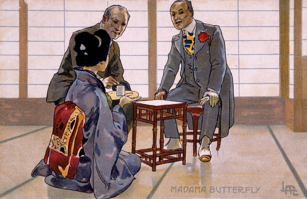 Pohlednice vytvořená pro premiéru "Madame Butterfly" v Brescii od Leopoldo Metlicovitz