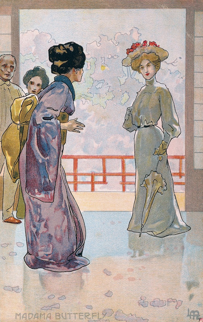 Pohlednice vytvořená pro premiéru "Madame Butterfly" v Brescii od Leopoldo Metlicovitz