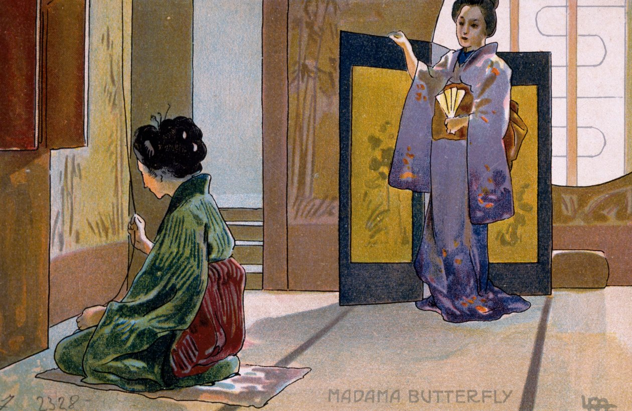 Pohlednice vytvořená pro premiéru "Madame Butterfly" v Brescii od Leopoldo Metlicovitz