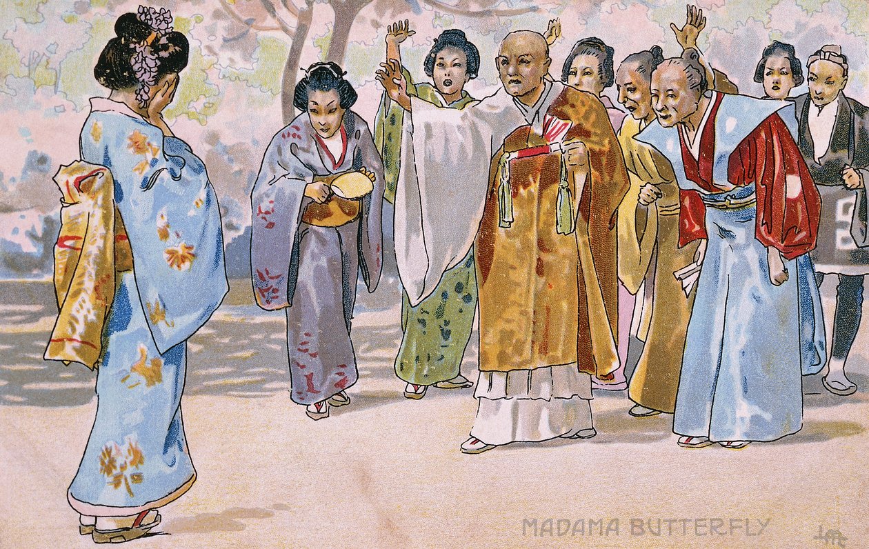 Pohlednice vytvořená pro premiéru "Madame Butterfly" v Brescii od Leopoldo Metlicovitz
