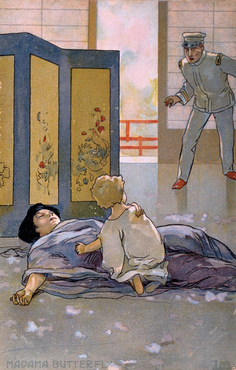 Pohlednice vytvořená pro premiéru "Madame Butterfly" v Brescii od Leopoldo Metlicovitz