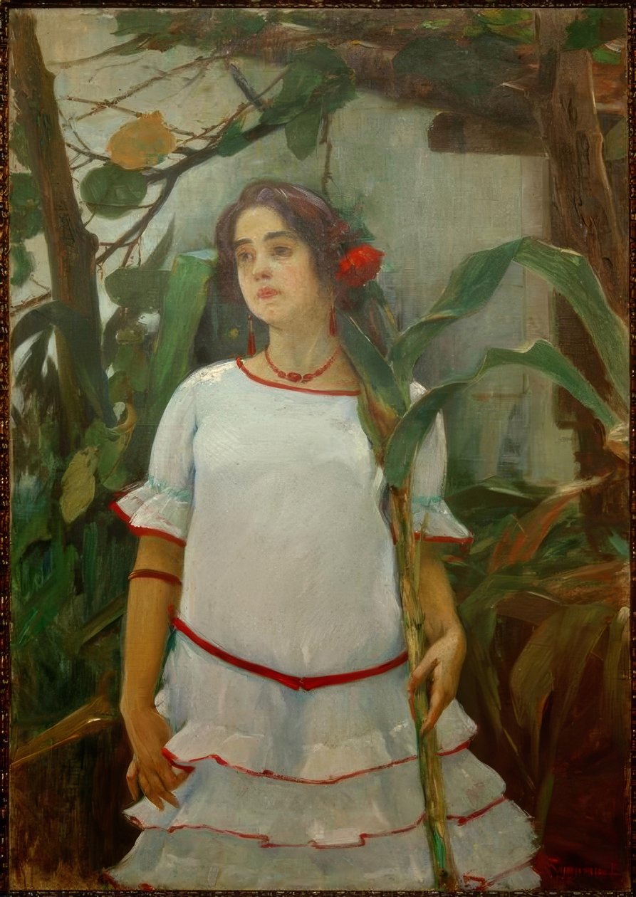 Retrato de muchacha con caña (Dívka s holí) od Leopoldo Romañach
