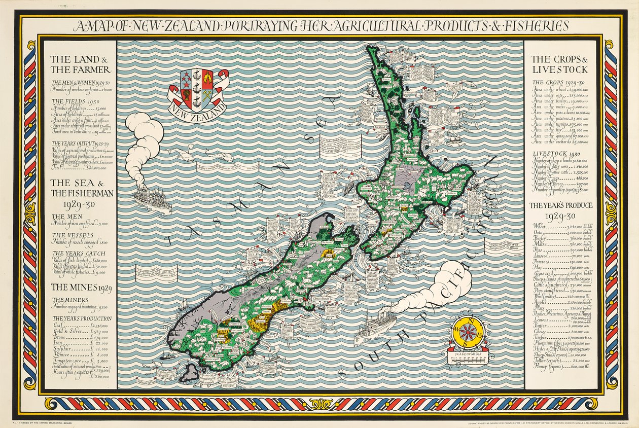 Mapa Nového Zélandu od Leslie MacDonald Gill