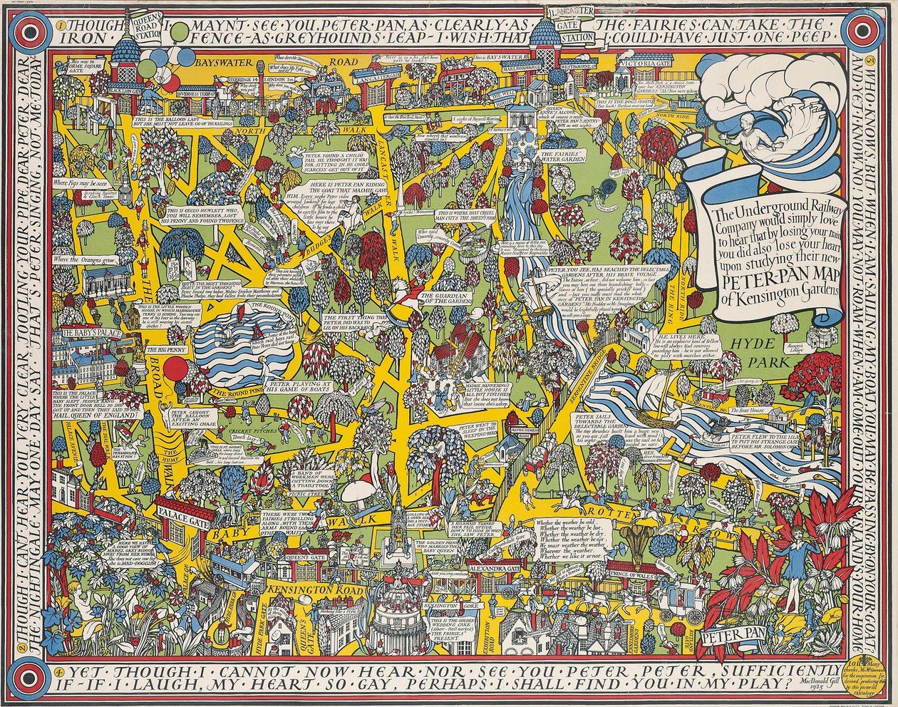 Mapa Petera Pana Kensingtonských zahrad od Leslie MacDonald Gill
