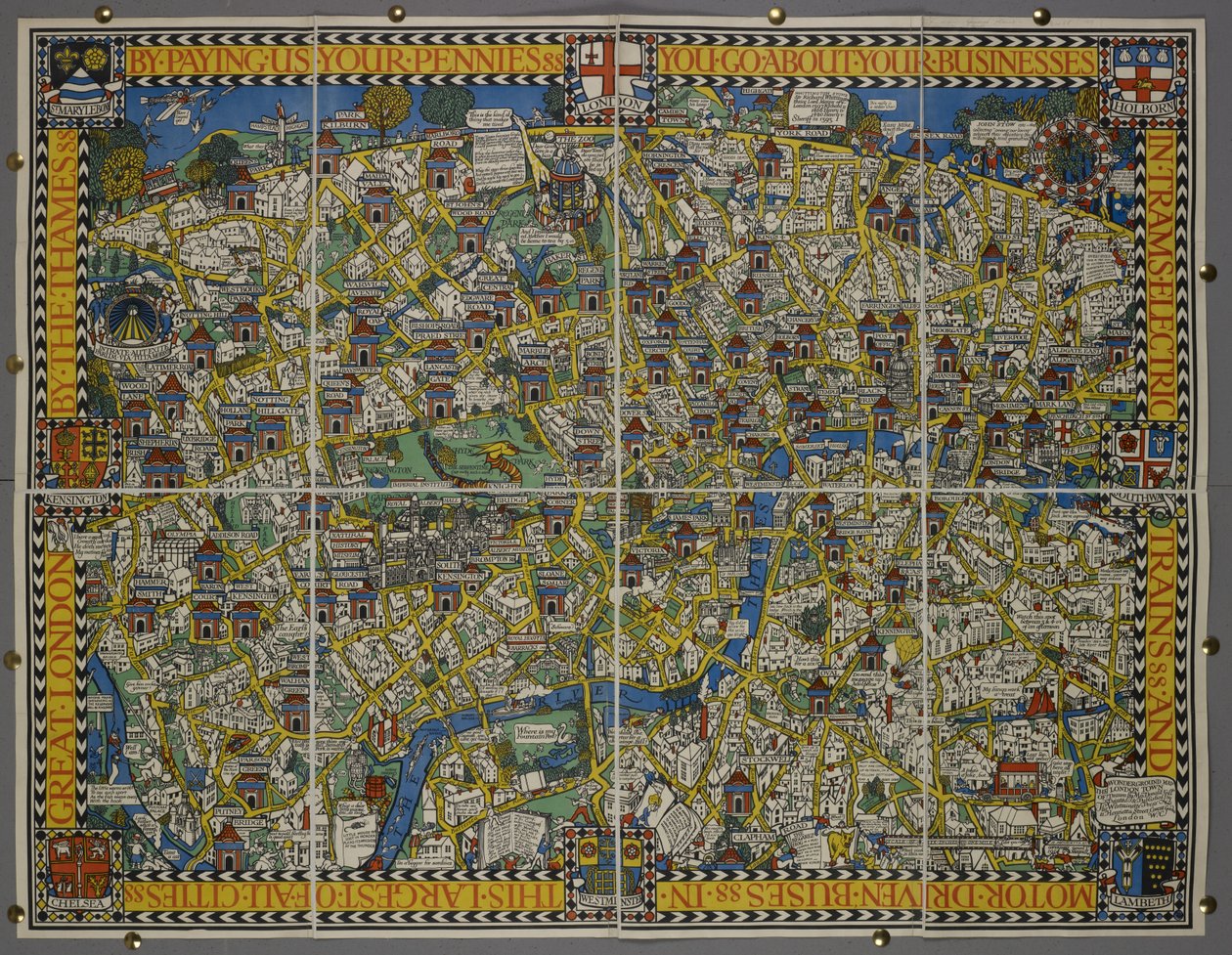 „Zaplacením svých haléřů“ – neboli „Zázračná mapa města Londýna“ od Leslie MacDonald (1884 1947) Gill