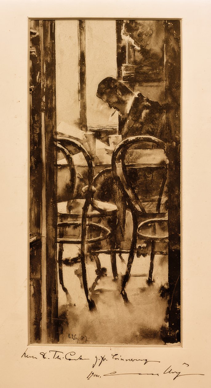 Café Gelber v Hamburku (muž čtoucí noviny v kavárně) od Lesser Ury
