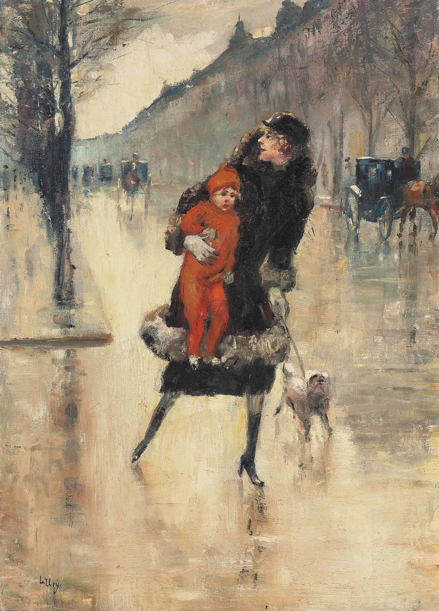 Matka s dítětem na silničním přejezdu od Lesser Ury