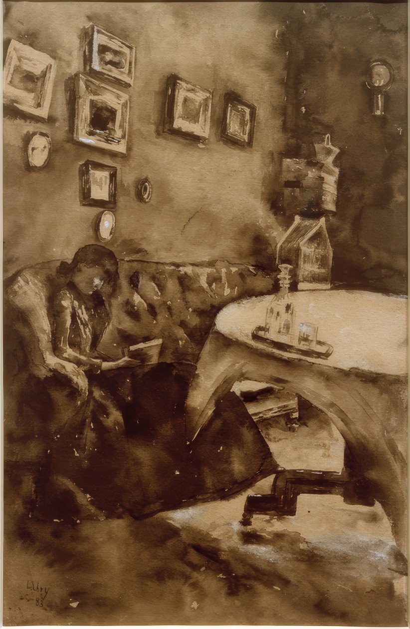 Interiér s dámou na čtení od Lesser Ury