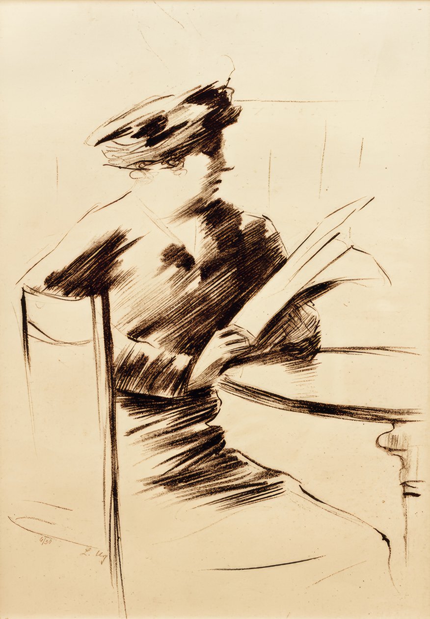 Paní čtení v kavárně II od Lesser Ury